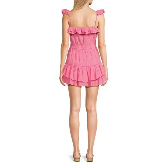 Chelsea & Violet Cassia Guaze Square Neck Ruffle Hem Romper, Pink, MED NWT - Picture 2 of 6